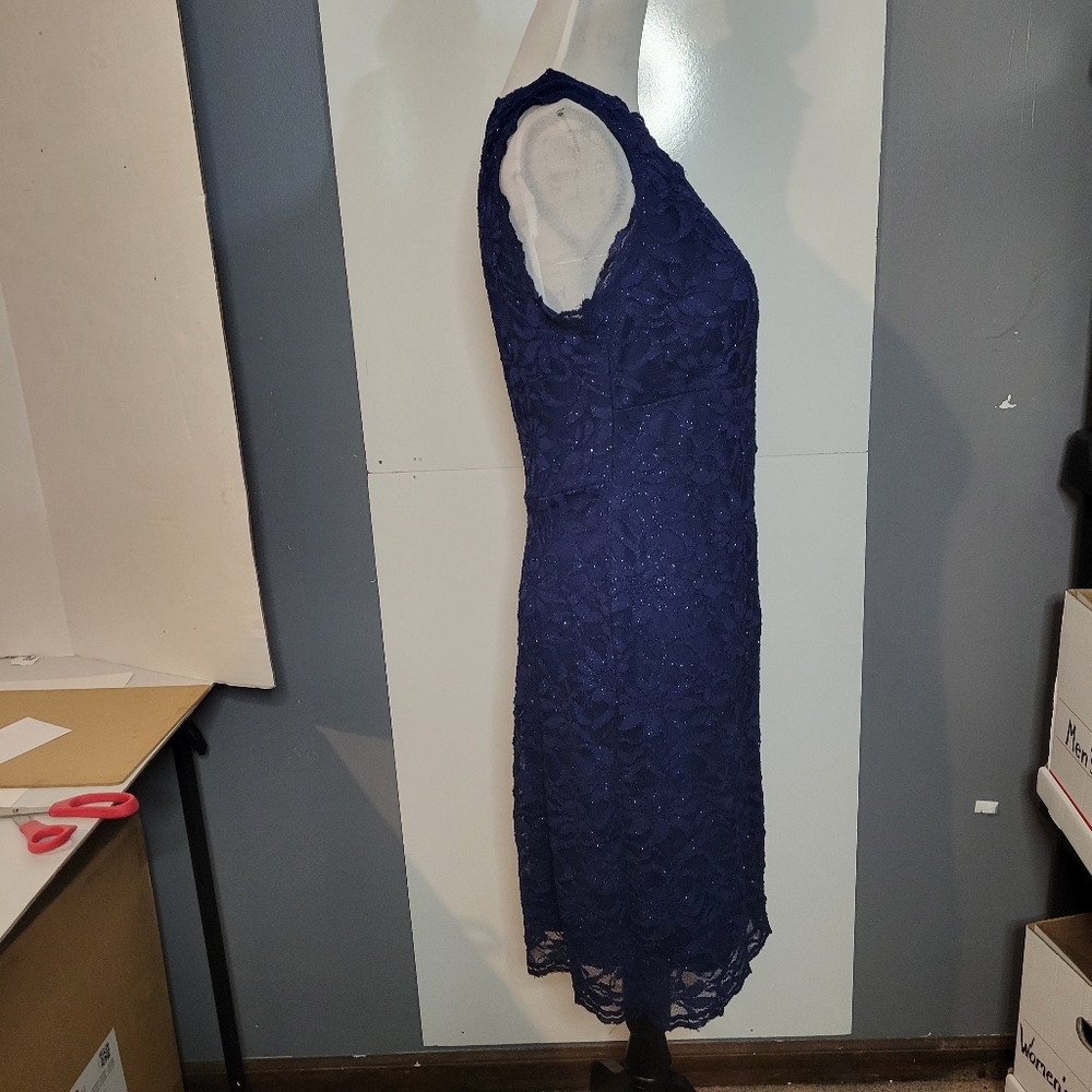 Roz & Ali Navy Blue One Shoulder Lace Dress Size 6 - Picture 6 of 11